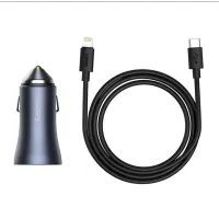 Baseus TZCCJD-B0G Car Charger With USB C to IP 1M Cable Black (40W)